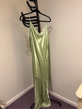 Topshop Satin Slip Maxi Dress in Light Green